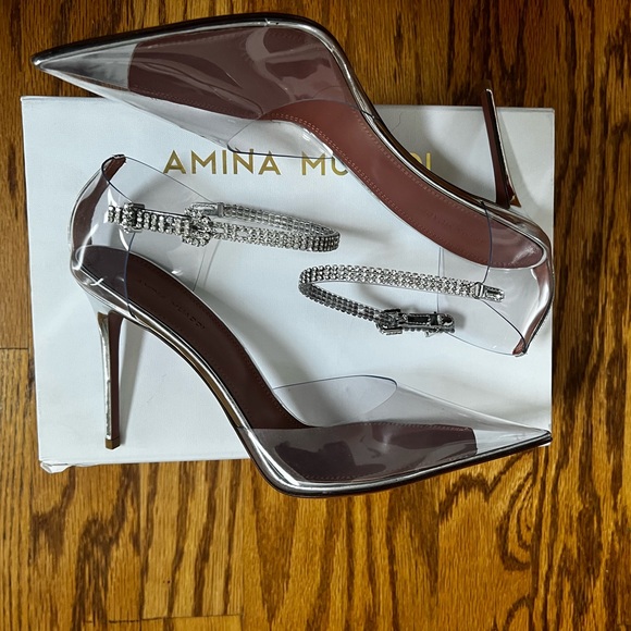 Amina Muaddi Ursina Crystal-Embellished Transparent Pumps in 40.5 - Picture 6 of 12